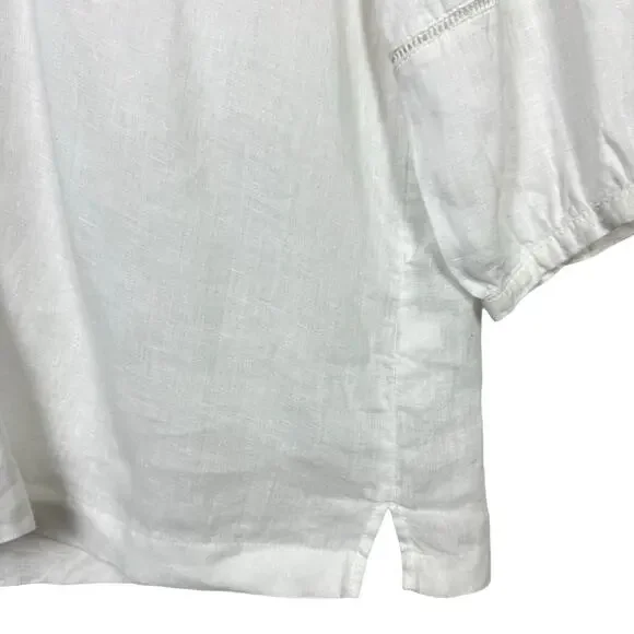 Joie | White 100% Linen Eyelet Detail V-neck 3/4 Sleeve Casual Tunic Top - Picture 9 of 12